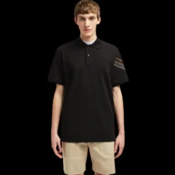 Polo MONCLER ample coton piqué noir bordure kaki gris manche