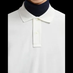 Polo MONCLER ample coton piqué blanc bande tricolore manche