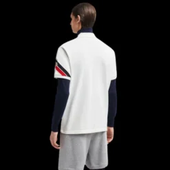 Polo MONCLER ample coton piqué blanc bande tricolore manche