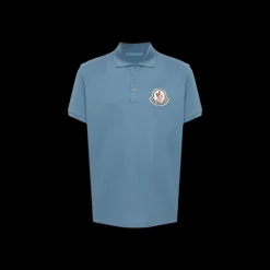 Polo MONCLER manche courte coton piqué bleu logo pixel