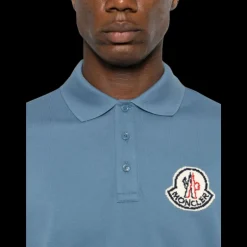 Polo MONCLER manche courte coton piqué bleu logo pixel
