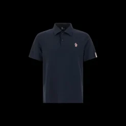 Polo MONCLER piqué de nylon bleu marine empiècement logo Grenoble
