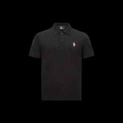 Polo MONCLER piqué de nylon noir empiècement logo Grenoble