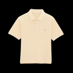 Polo SAINT LAURENT coton piqué jaune broderie YSL bleu
