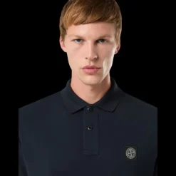 Polo STONE ISLAND manche courte coton stretch bleu marine logo Rose des Vents
