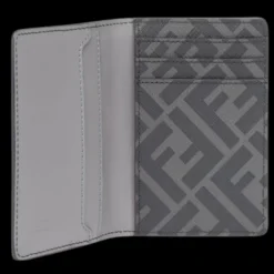 Porte carte FENDI 2 volets vertical cuir gris motif FF squared