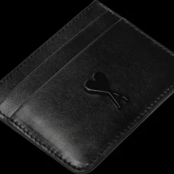 Porte-cartes  AMI Paris cuir palmellato noir rivet cœur noir