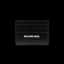 Porte-Cartes BALENCIAGA Cash cuir croco noir logo blanc