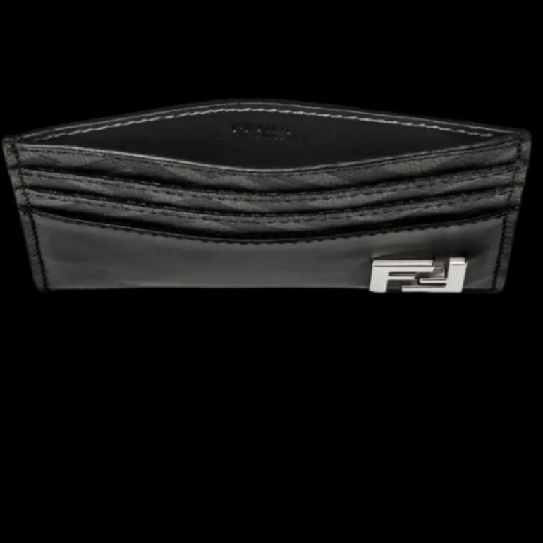 Porte-cartes FENDI six fentes cuir noir FF gris