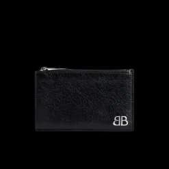Porte-Cartes Monnaie Long BALENCIAGA Monaco cuir agneau Arena noir