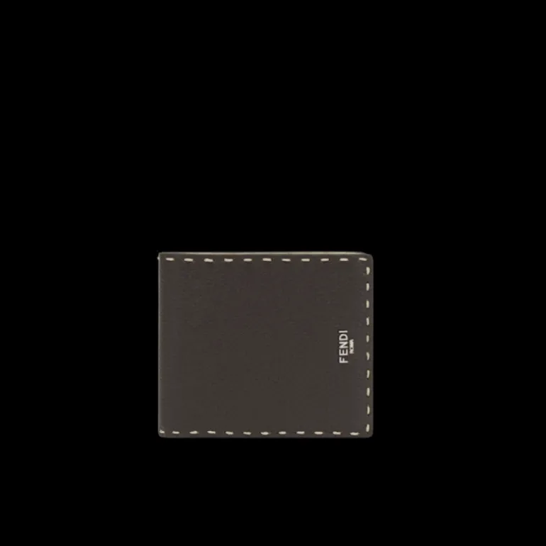 Portefeuille 2 volets FENDI Selleria cuir grainé marron surpiqures