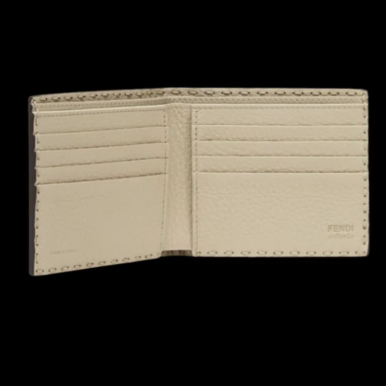 Portefeuille 2 volets FENDI Selleria cuir grainé marron surpiqures