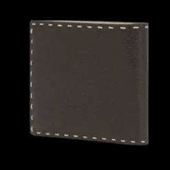 Portefeuille 2 volets FENDI Selleria cuir grainé marron surpiqures