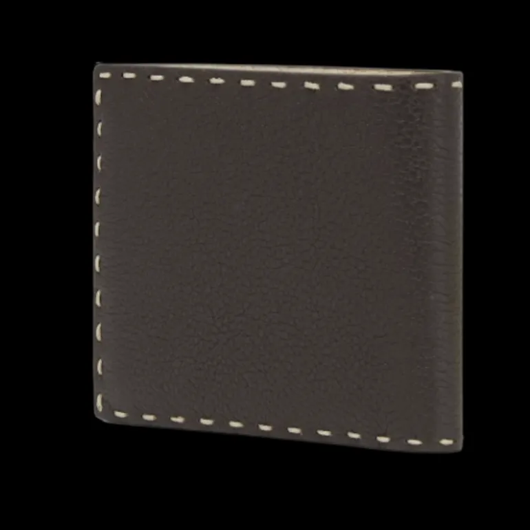 Portefeuille 2 volets FENDI Selleria cuir grainé marron surpiqures