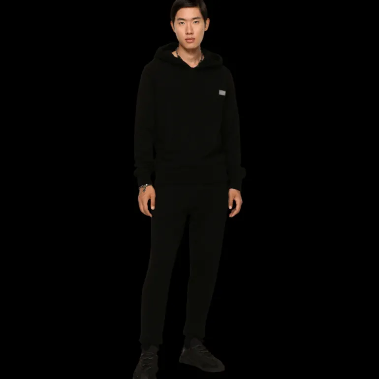 Pull à capuche DOLCE & GABBANA en laine et cachemire noir plaque logo métal