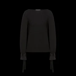 Pull ALBERTA FERRETTI col bateau laine vierge noir ruban satin manche