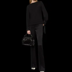 Pull ALBERTA FERRETTI col bateau laine vierge noir ruban satin manche