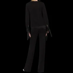 Pull ALBERTA FERRETTI col bateau laine vierge noir ruban satin manche