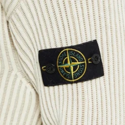 Pull ample col cheminée STONE ISLAND laine côtelée écru