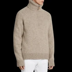 Pull col montant ZEGNA zippé cachemire beige chiné intérieur fourrure