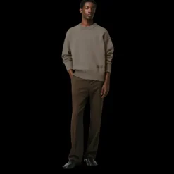 Pull col rond AMI Paris coton laine taupe broderie logo bas