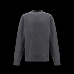 Pull col rond BALENCIAGA laine grise logo gomme manche