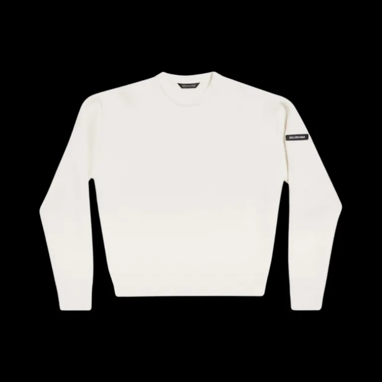 Pull col rond BALENCIAGA Fit large maille laine double écrue