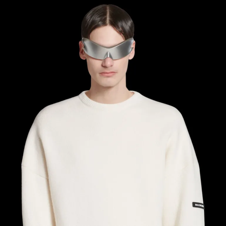 Pull col rond BALENCIAGA Fit large maille laine double écrue