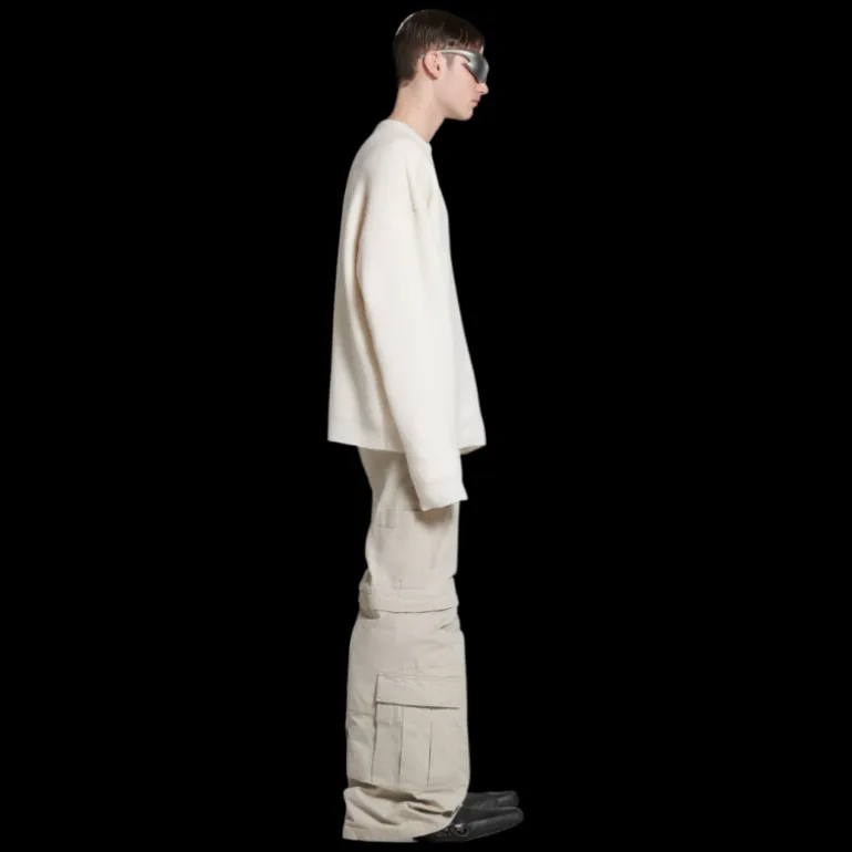 Pull col rond BALENCIAGA Fit large maille laine double écrue