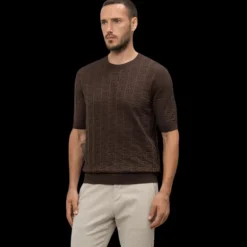 Pull col rond DOLCE & GABBANA en jacquard de soie marron avec logo DG