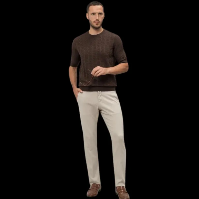 Pull col rond DOLCE & GABBANA en jacquard de soie marron avec logo DG