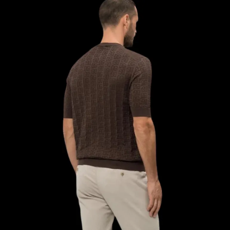 Pull col rond DOLCE & GABBANA en jacquard de soie marron avec logo DG