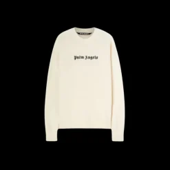 Pull col rond PALM ANGELS écru broderie logo noir