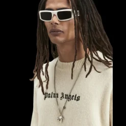 Pull col rond PALM ANGELS écru broderie logo noir