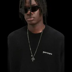 Pull col rond PALM ANGELS noir broderie logo écru