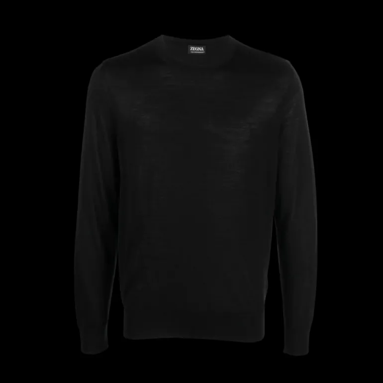 Pull col rond ZEGNA maille fine laine noire