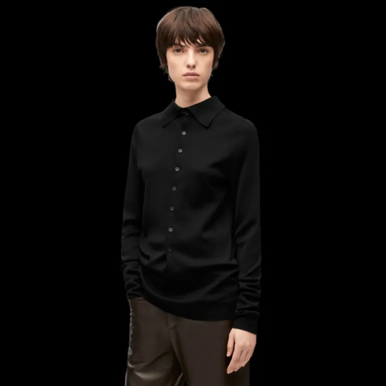 Pull dos à devant LOEWE polo maille soie noire