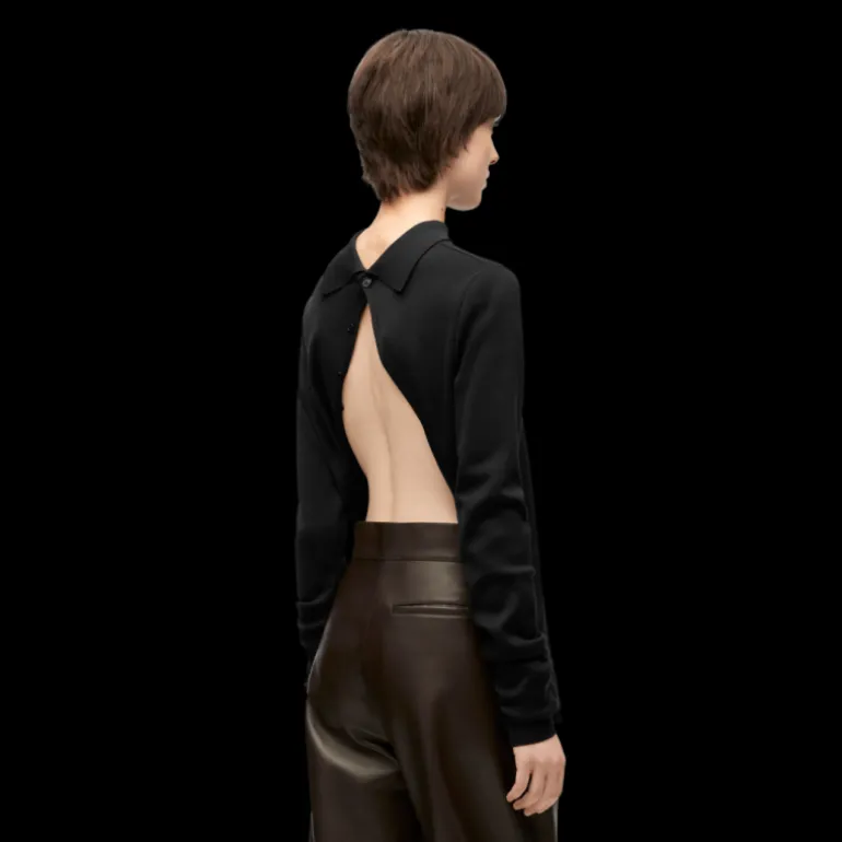 Pull dos à devant LOEWE polo maille soie noire