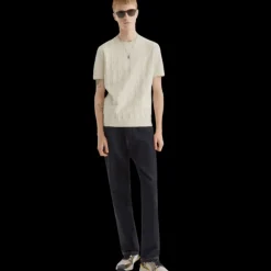 Pull FENDI col rond manche courte coton beige point Selleria FF relief