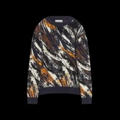 Pull LANVIN col rond maille jacquard viscose tricoté bleu marine motif fourrure