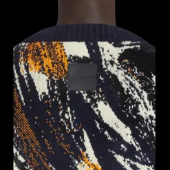 Pull LANVIN col rond maille jacquard viscose tricoté bleu marine motif fourrure