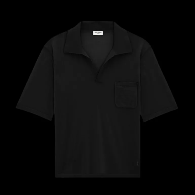 pull polo SAINT LAURENT manche courte laine responsable noir poche