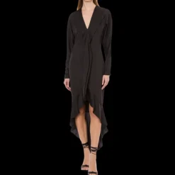 Robe asymétrique PHILOSOPHY DI LORENZO SERAFINI satin noir col V volants