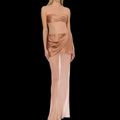 Robe bustier ALBERTA FERRETTI voile satin mousseline rose poudré