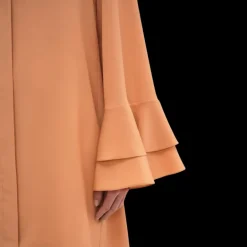 Robe chemise CHLOE courte fluide soie beige manche volants