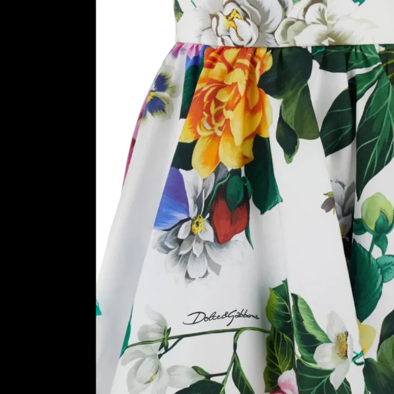 Robe courte à bretelles nœud DOLCE & GABBANA coton blanc imprimé fleurs