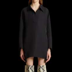 Robe courte KHAITE Kal oversize col polo viscose laine noir