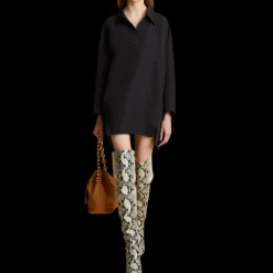 Robe courte KHAITE Kal oversize col polo viscose laine noir