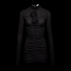 Robe courte MAGDA BUTRYM col montant drapée noire fleurs