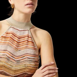 Robe courte MISSONI ans manches lamé chevron sequins décolleté dos nu